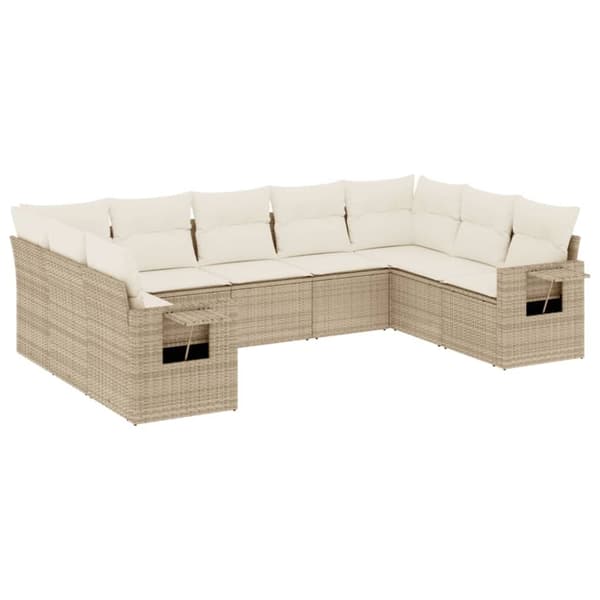 Soffgrupp för trädgården med dynor 9 delar beige konstrotting
