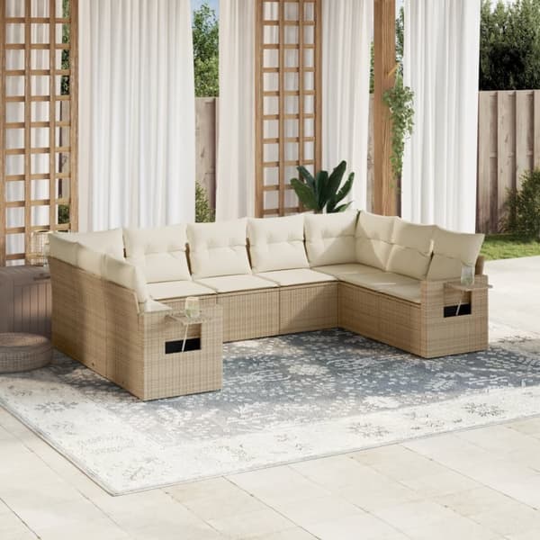 Soffgrupp för trädgården med dynor 9 delar beige konstrotting