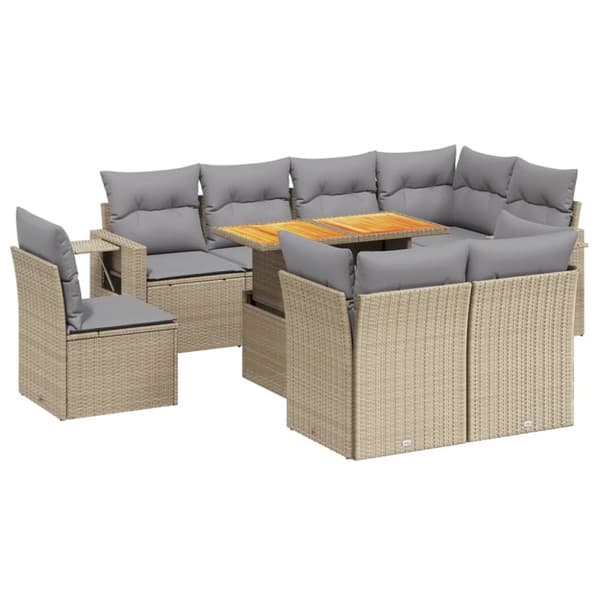 Soffgrupp för trädgården med dynor 9 delar beige konstrotting