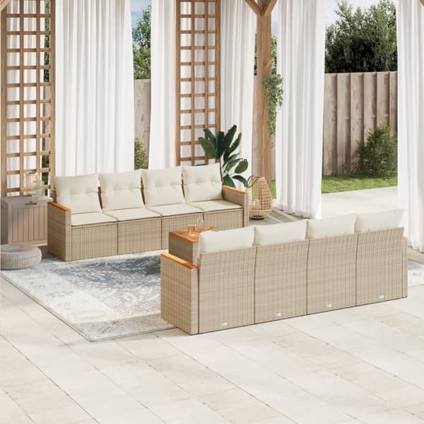 Soffgrupp för trädgården med dynor 9 delar beige konstrotting
