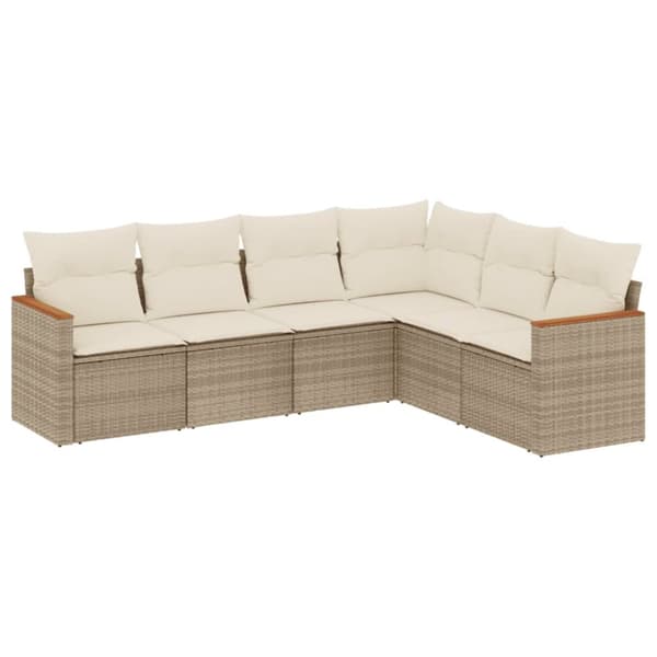 Soffgrupp för trädgården med dynor 6 delar beige konstrotting