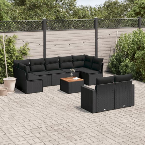 Loungegrupp 10 delar med svarta dynor konstrotting