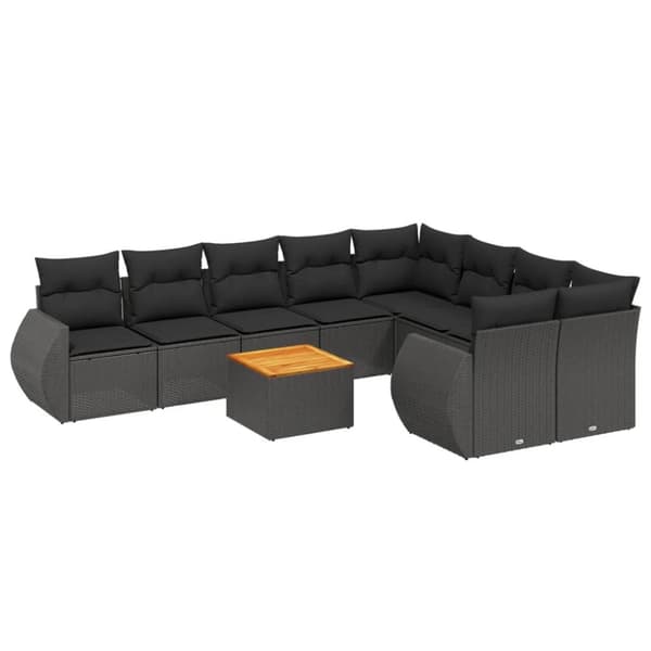 Loungegrupp 10 delar med svarta dynor konstrotting