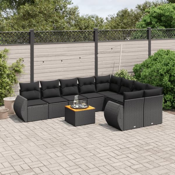 Loungegrupp 10 delar med svarta dynor konstrotting