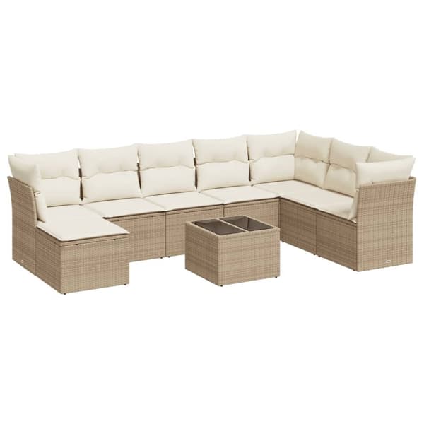 Soffgrupp för trädgården med dynor 9 delar beige konstrotting