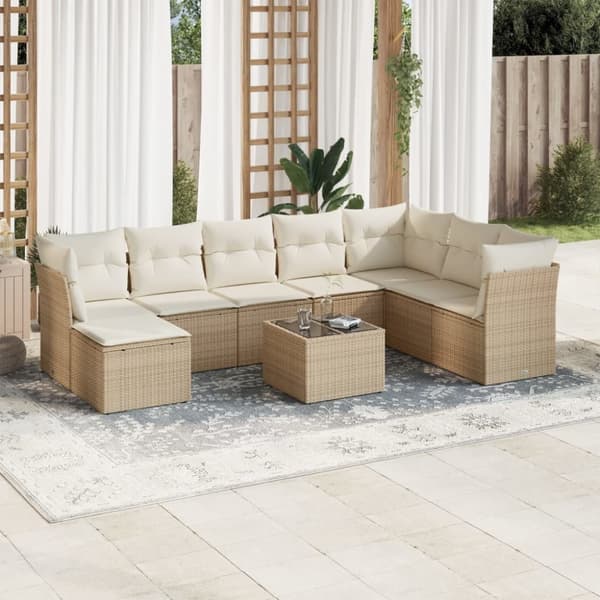 Soffgrupp för trädgården med dynor 9 delar beige konstrotting