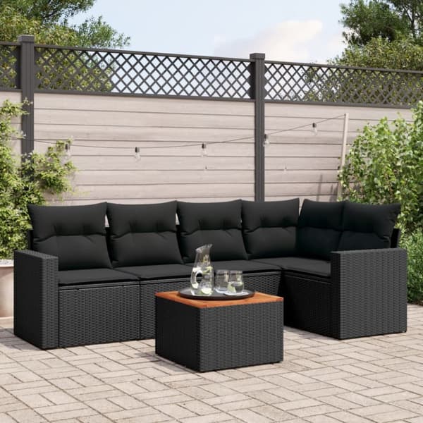 Loungegrupp med dynor 6 delar svart konstrotting