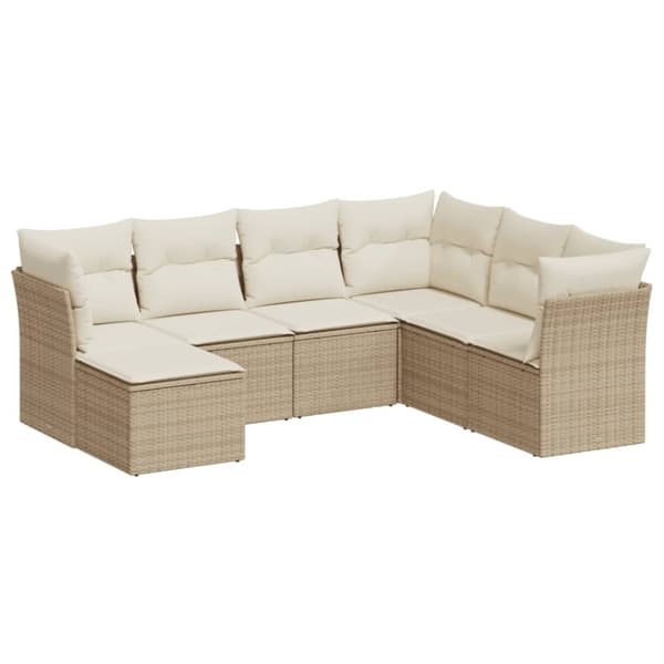 Matgrupp för trädgården med dynor 7 delar beige konstrotting
