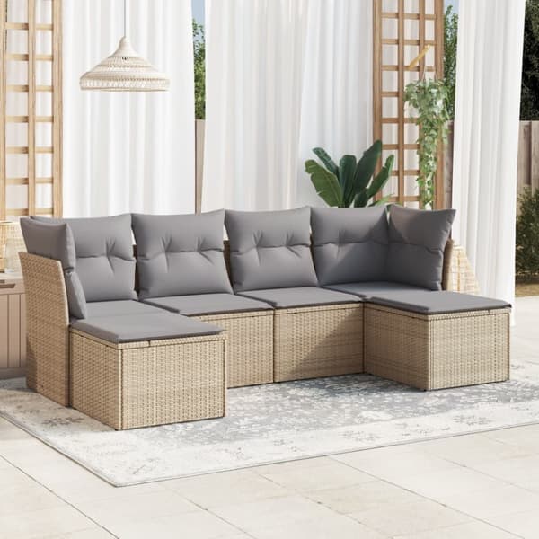 Soffgrupp för trädgården med dynor 6 delar beige konstrotting