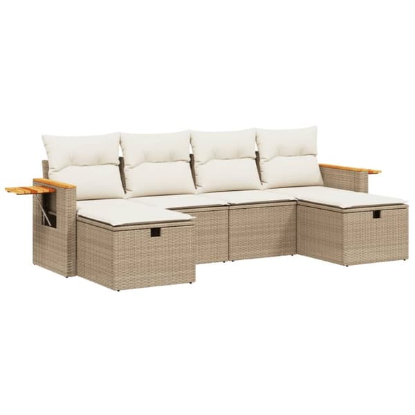 Soffgrupp för trädgården med dynor 6 delar beige konstrotting