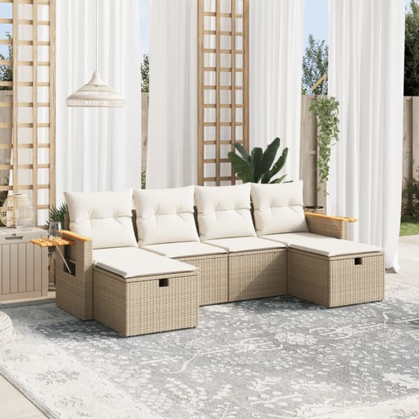 Soffgrupp för trädgården med dynor 6 delar beige konstrotting