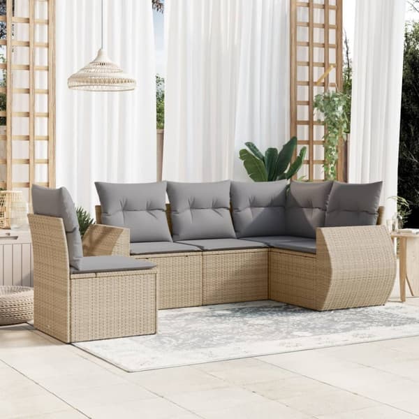 Soffgrupp för trädgården med dynor 5 delar beige konstrotting