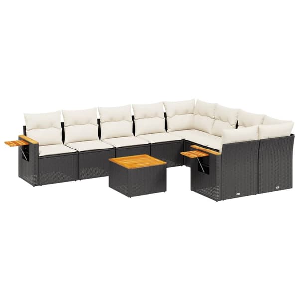 Loungegrupp 10 delar med svarta dynor konstrotting