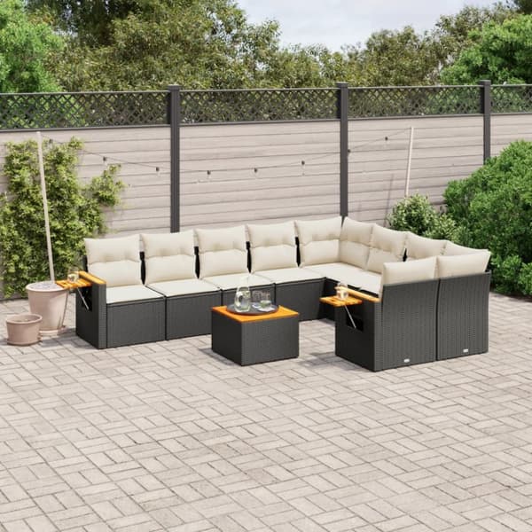 Loungegrupp 10 delar med svarta dynor konstrotting