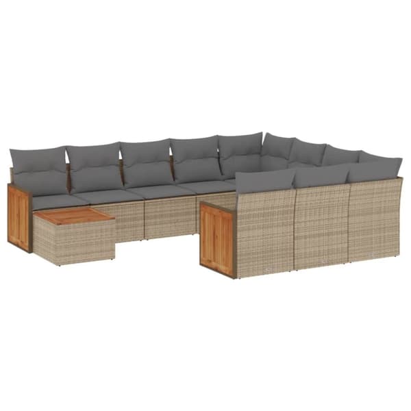 Loungegrupp för trädgården m. dynor 11 delar beige konstrotting