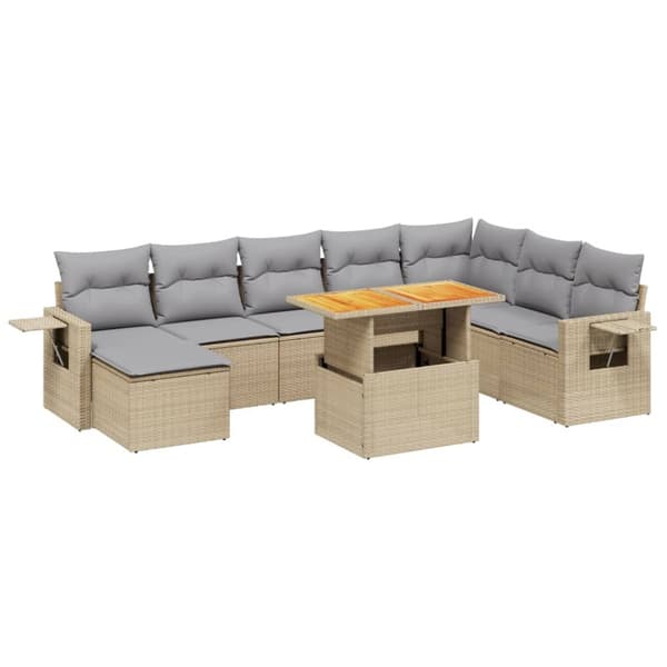 Soffgrupp för trädgården med dynor 9 delar beige konstrotting