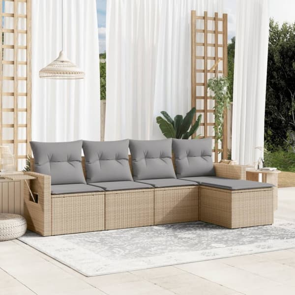 Soffgrupp för trädgården med dynor 5 delar beige konstrotting