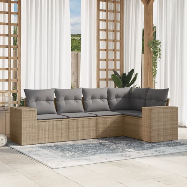 Soffgrupp för trädgården med dynor 5 delar beige konstrotting
