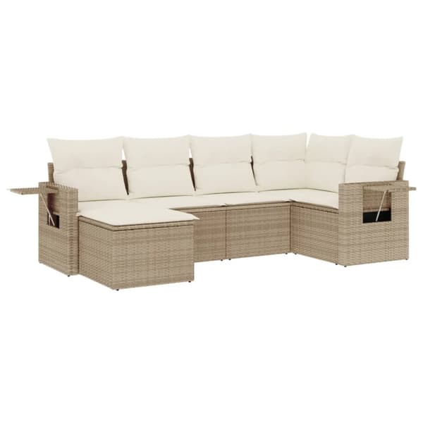 Soffgrupp för trädgården med dynor 6 delar beige konstrotting