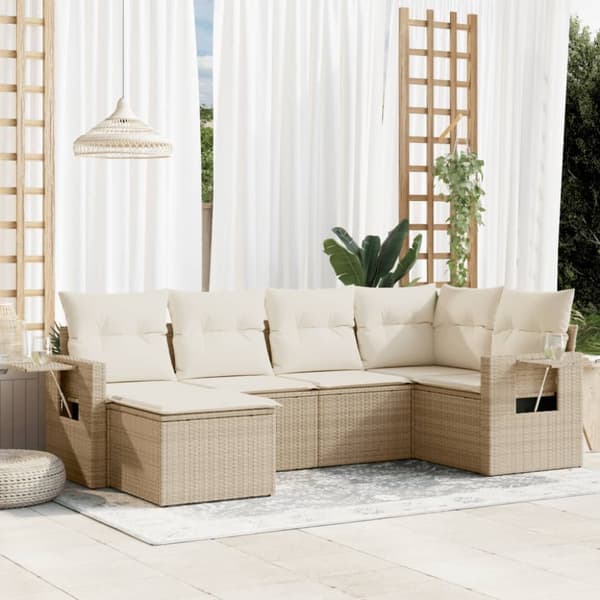Soffgrupp för trädgården med dynor 6 delar beige konstrotting