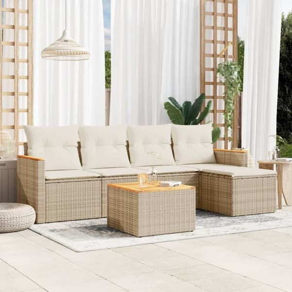 Soffgrupp för trädgården med dynor 6 delar beige konstrotting