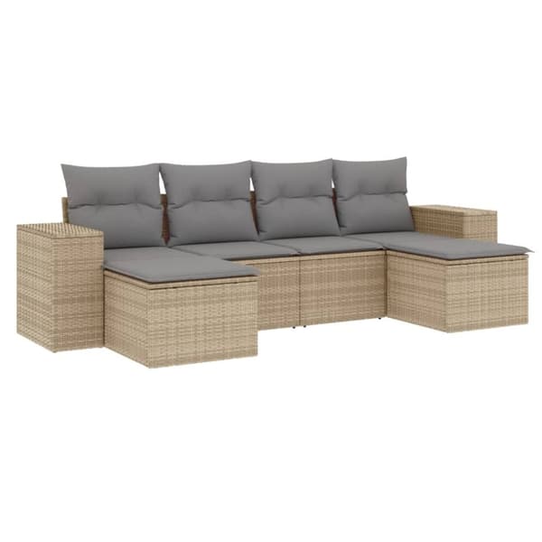 Soffgrupp för trädgården med dynor 6 delar beige konstrotting