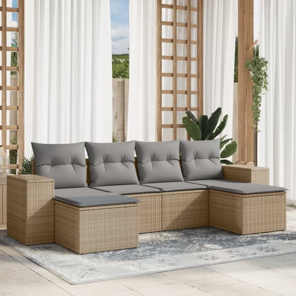 Soffgrupp för trädgården med dynor 6 delar beige konstrotting