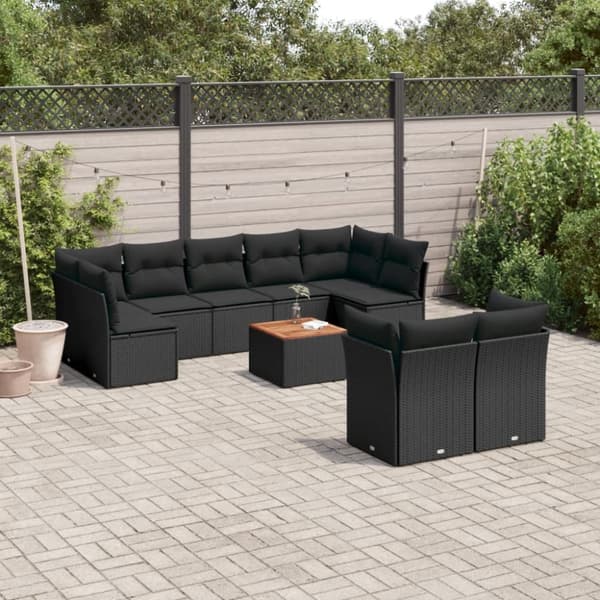 Loungegrupp 10 delar med svarta dynor konstrotting