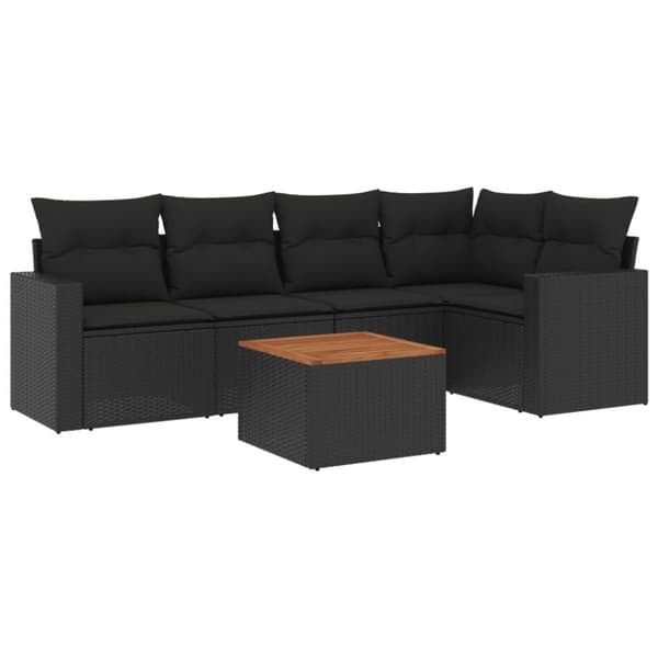Loungegrupp med dynor 6 delar svart konstrotting
