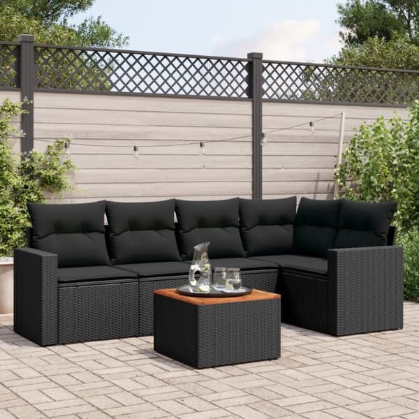 Loungegrupp med dynor 6 delar svart konstrotting