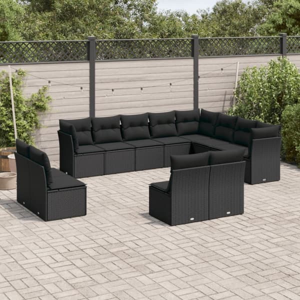 Loungegrupp med dynor 12 delar svart konstrotting