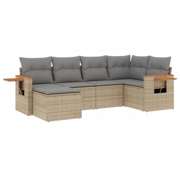 Soffgrupp för trädgården med dynor 6 delar beige konstrotting