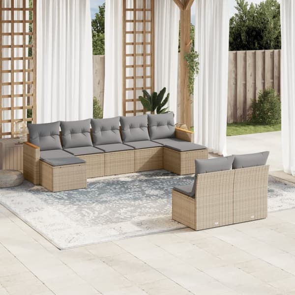 Soffgrupp för trädgården med dynor 9 delar beige konstrotting