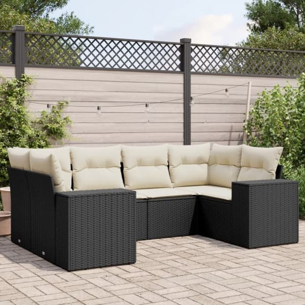 Loungegrupp med dynor 6 delar svart konstrotting
