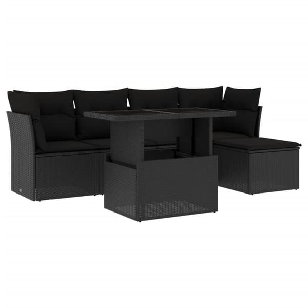 Loungegrupp med dynor 6 delar svart konstrotting