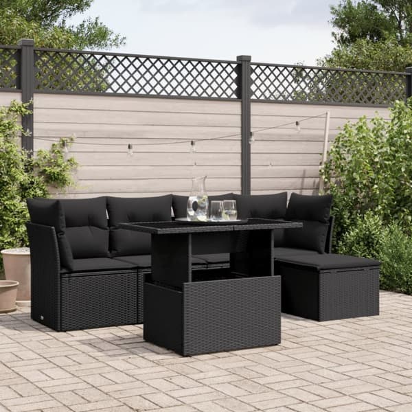 Loungegrupp med dynor 6 delar svart konstrotting