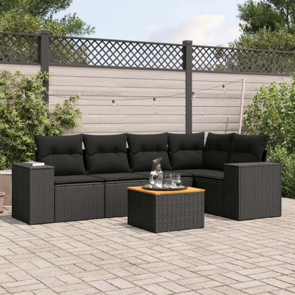 Loungegrupp med dynor 6 delar svart konstrotting