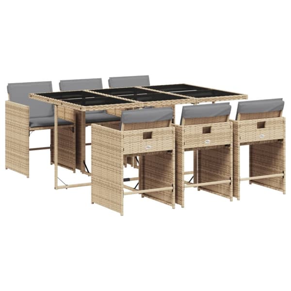 Matgrupp för trädgården med dynor 7 delar mixbeige konstrotting