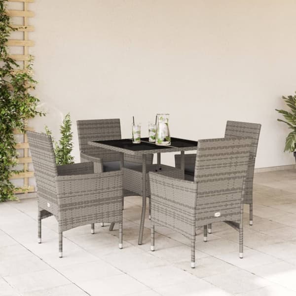 Matgrupp för trädgården med dynor 5 delar grå konstrotting&glas