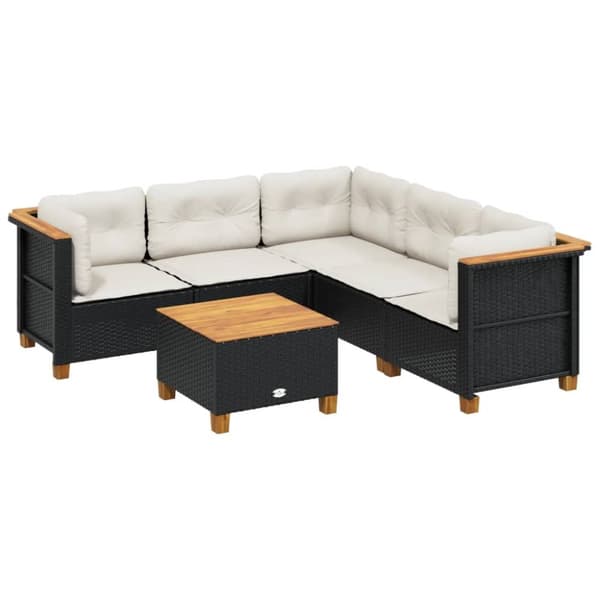Loungegrupp med dynor 6 delar svart konstrotting