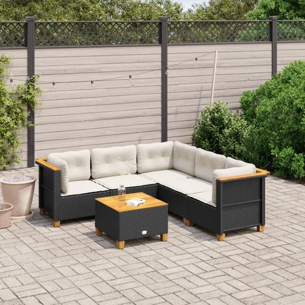 Loungegrupp med dynor 6 delar svart konstrotting