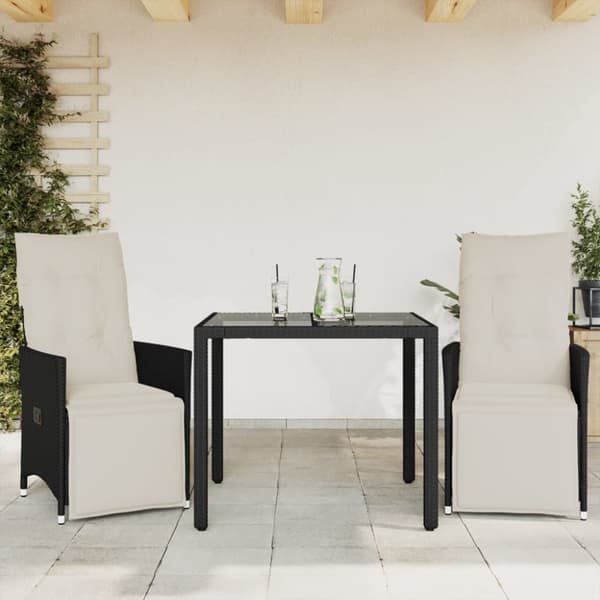 Caféset med dynor 3 delar svart konstrotting