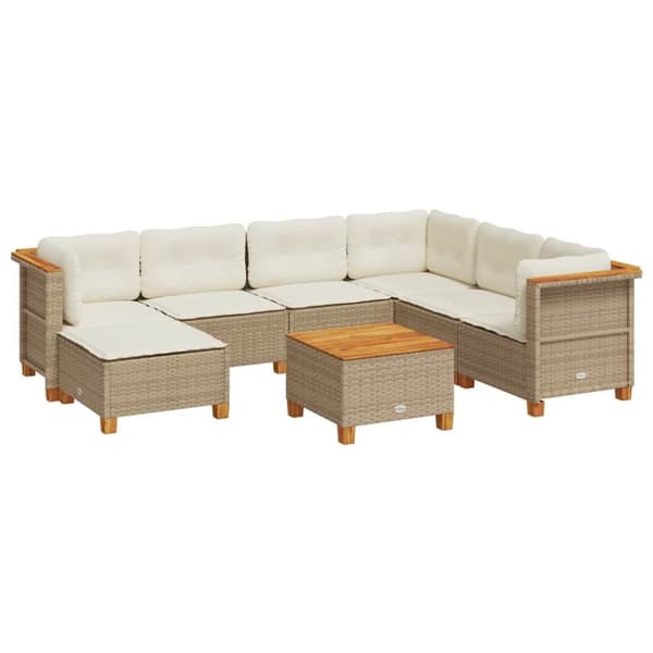 Matgrupp för trädgården med dynor 8 delar beige konstrotting