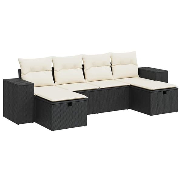 Loungegrupp med dynor 6 delar svart konstrotting