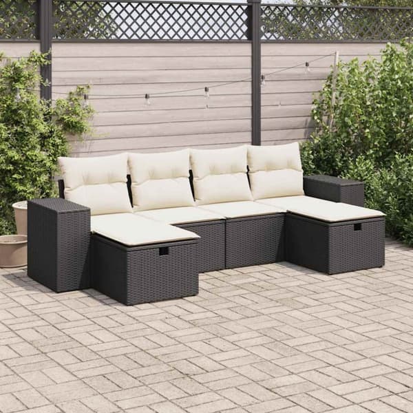 Loungegrupp med dynor 6 delar svart konstrotting