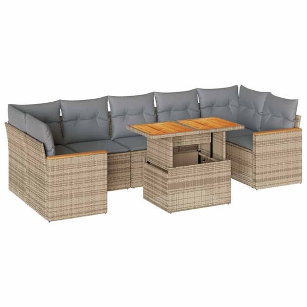Trädgårdssoffset med dynor 7 delar beige konstrotting akaciaträ