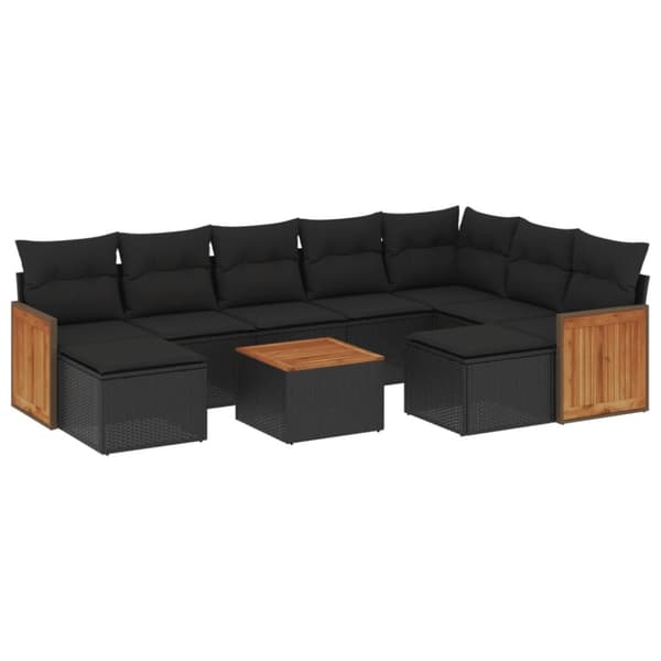 Loungegrupp 10 delar med svarta dynor konstrotting