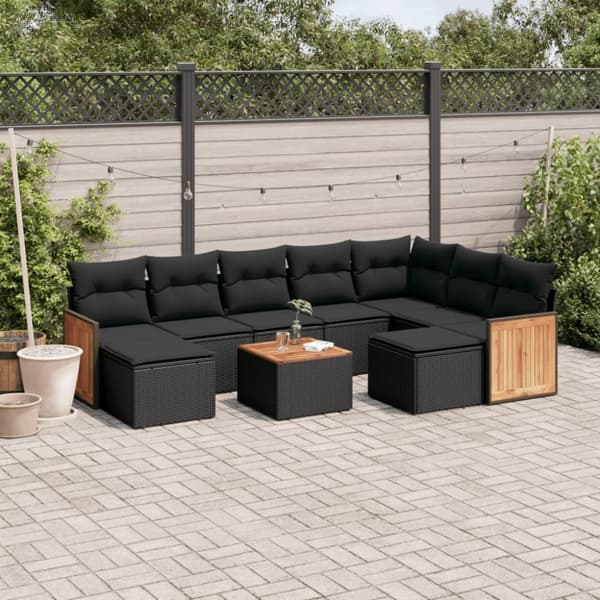 Loungegrupp 10 delar med svarta dynor konstrotting