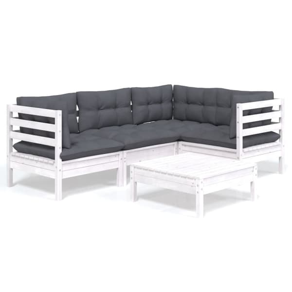 Loungegrupp med dynor 5 delar vit massiv furu