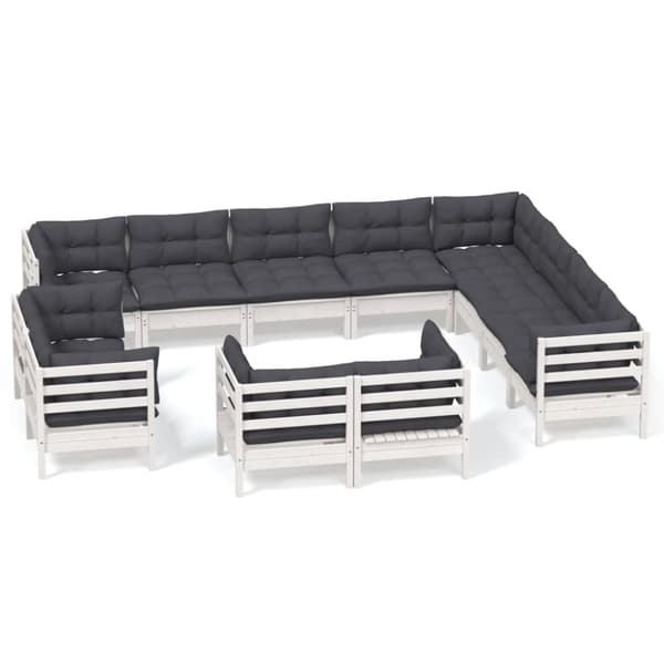 Loungegrupp med dynor 12 delar vit massiv furu